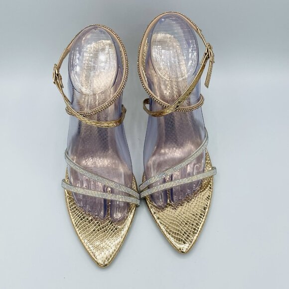 Heels Womens Size 10 Sandals Strappy Rhinestones Metallic Ankle Strap Cute Shiny - Picture 5 of 13